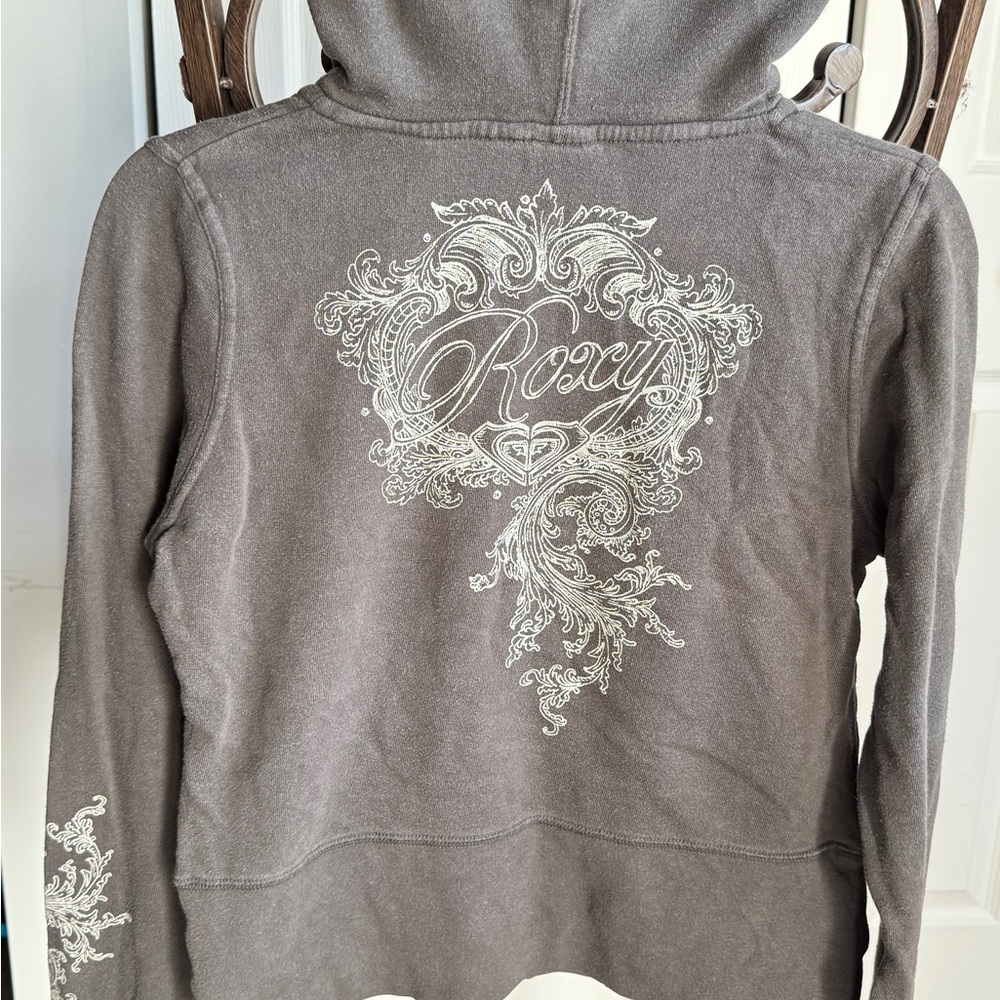 00s Roxy Women's Charcoal Hoodie with Elegant Pattern